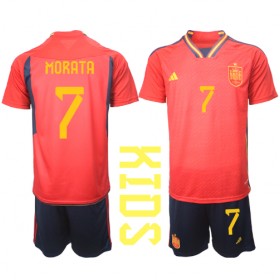 Baby Fußballbekleidung Spanien Alvaro Morata #7 Heimtrikot WM 2022 Kurzarm (+ kurze hosen)